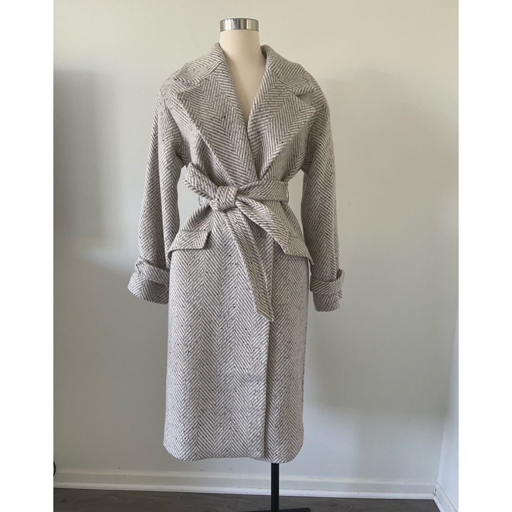 Express | Belted Wrap Wool Blend Coat |Color: Cream |Good Condition| Size: Small